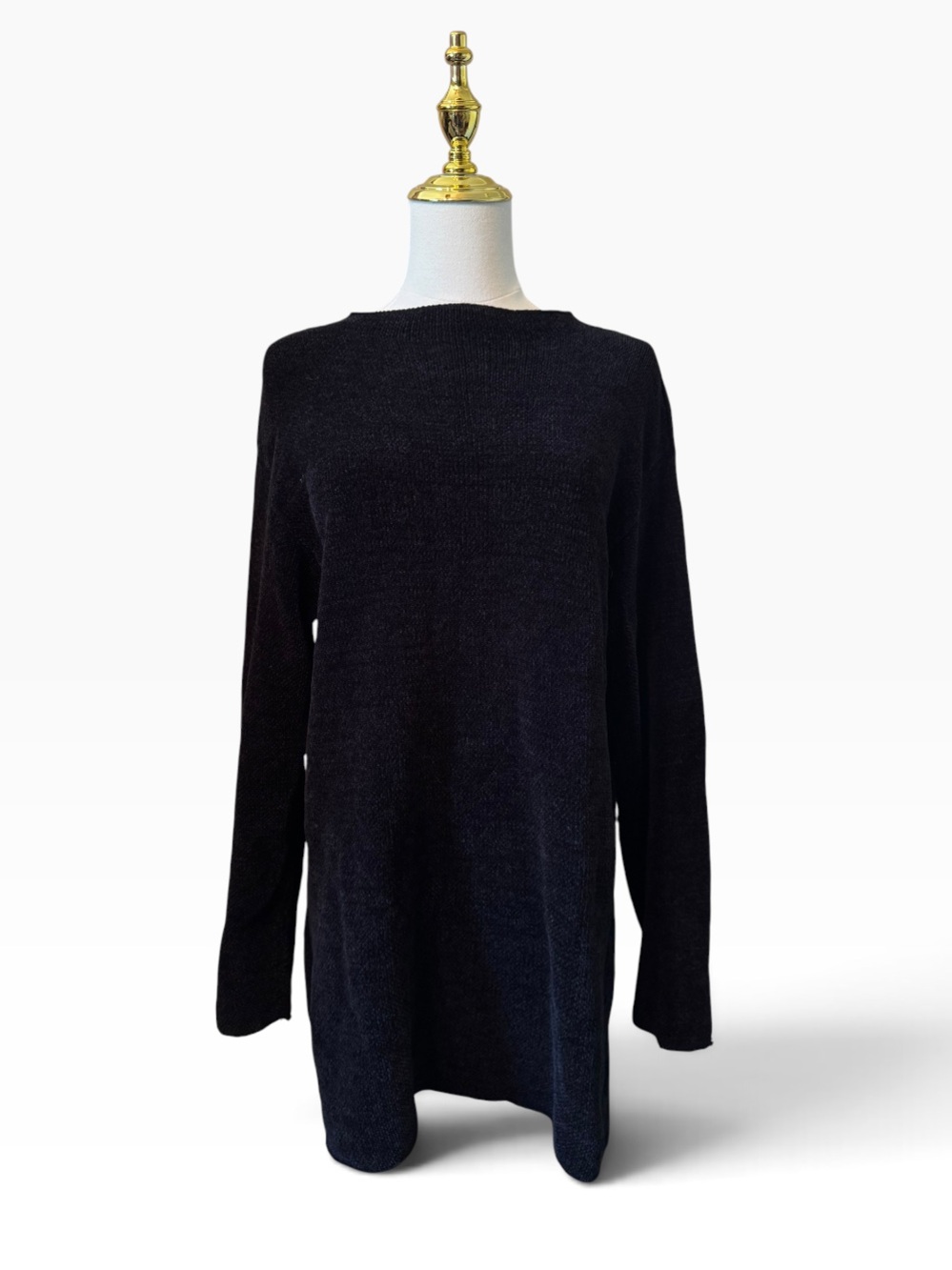 Margaret O'Leary Black Chenille Oversized Boatneck Knit Sweater L
